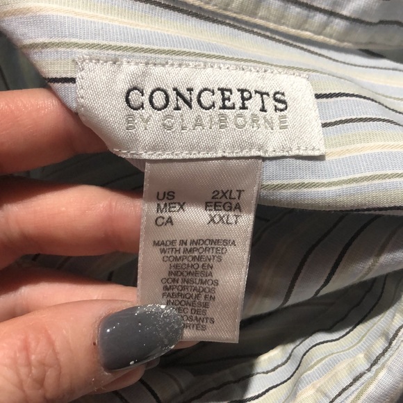 Concepts by Claiborne blue stripe button down dress shirt size 2XLT - Picture 9 of 10